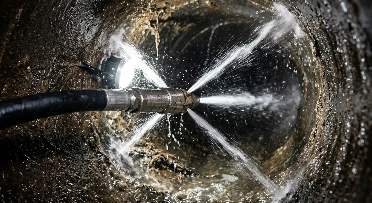 High-pressure hydro jetting nozzle cleaning sewer pipe for Sewer Line Relining in Lakeland North